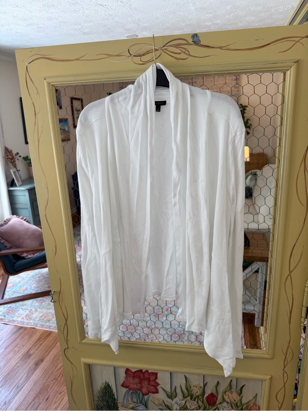 Talbots White Open-Front Draped Cardigan Jacket